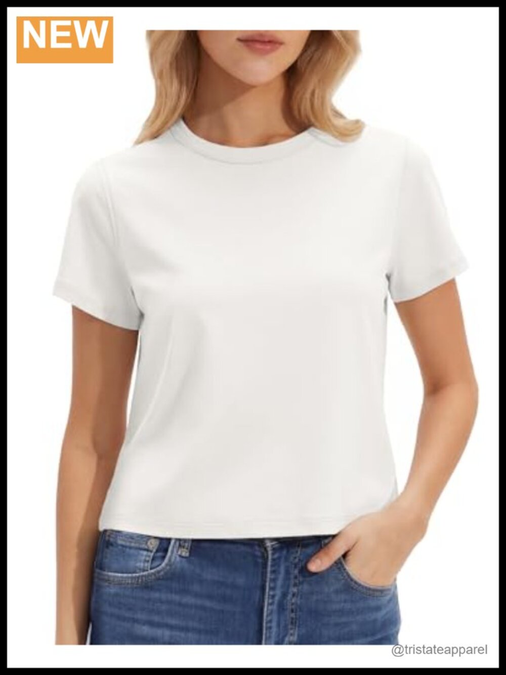 Women's Cotton Blend Boxy Cropped Crewneck T-Shirt Short Sleeve Tee